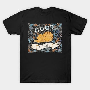 good night sleeping cat hand drawn T-Shirt